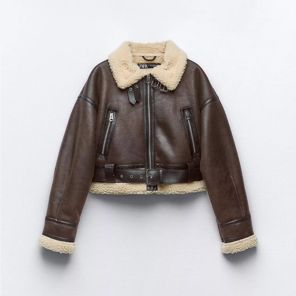 Zara Dark Brown Short Shearling Jacket